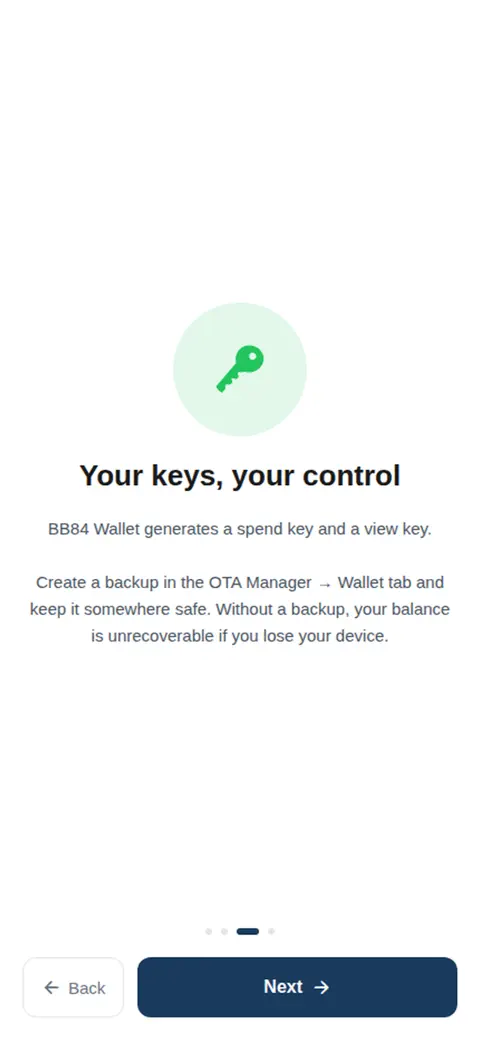 BB84 Wallet key setup: your keys, your control